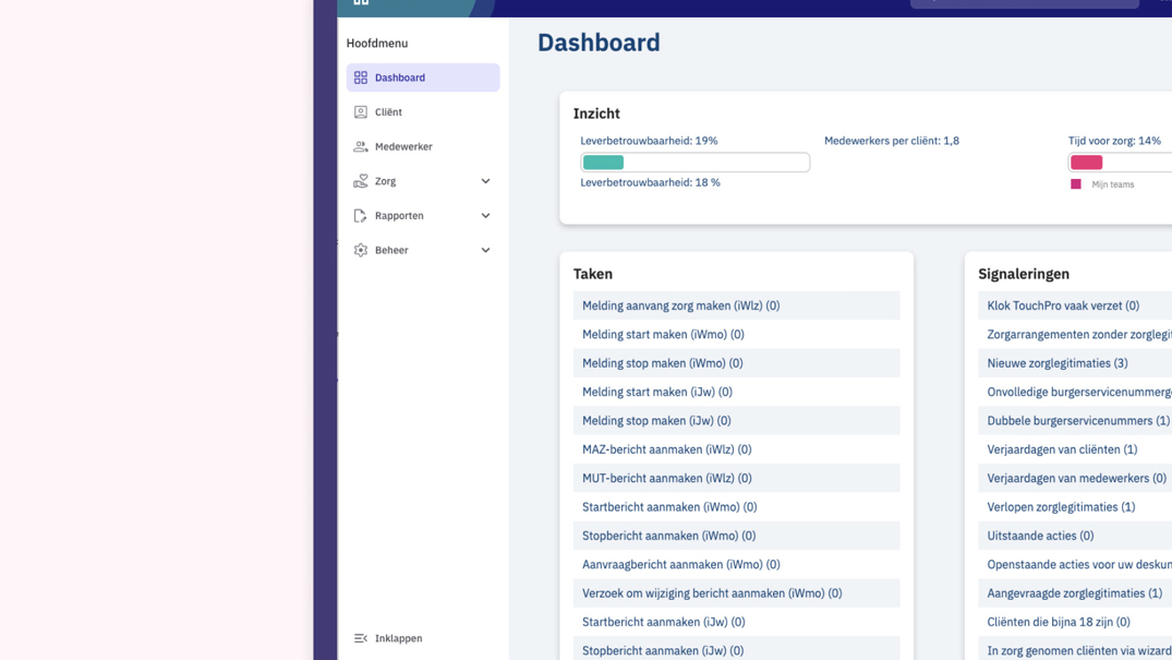 Administratie Dashboard in Nedap Ons®